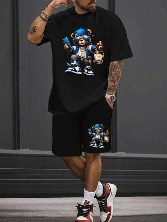 2025 Trendy Summer Men's Hip Hop Style 2-Piece T-shirt and Shorts Set
