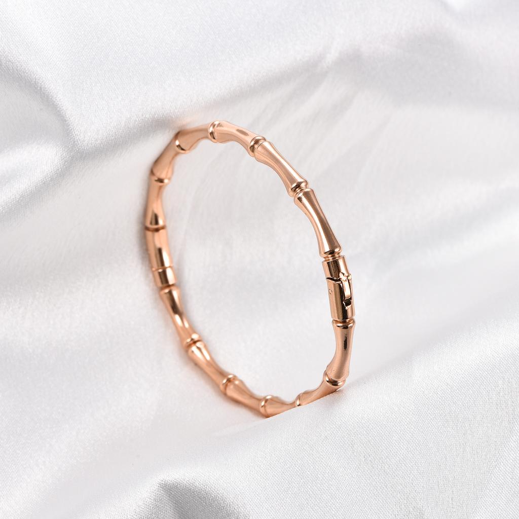 Chic Stainless Steel Bamboo Bangle for Women Openable Cuff Ring Bracelet Wristband Metal Jewelry Accessories Gift for Her