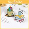 Fashionable Enamel Coated Alloy Brooch Featuring Book And Coffee Cup Design For Gifts