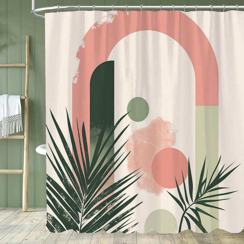 Moderner Abstrakter Blätter Duschvorhang, Badezimmervorhang, Bedruckter Polyester Heimdekorationsvorhang Mit Haken