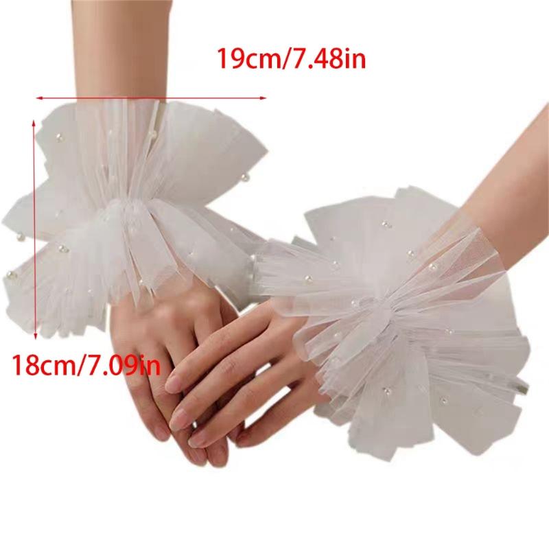 2 Stück Weiße Spitze und Perlen Fingerlose Übersärmel Modische Elegante Ärmel für Besondere Anlässe
