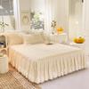 Lace Bed Skirt Thickened Quilted Coral Fleece Bedspread Mattress Protective Cover Autumn and Winter Bedding