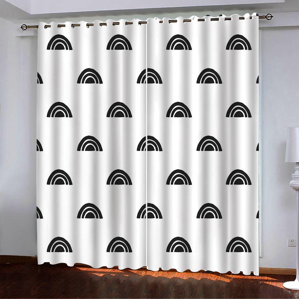Curtains Black And White Simple Wind 3D Digital Printing High Density Blackout Curtains