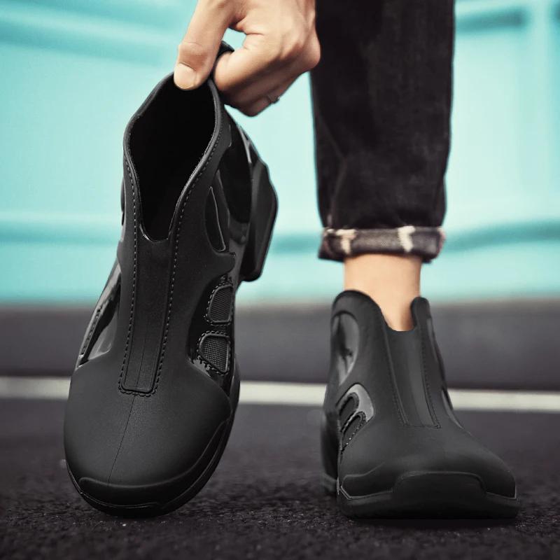 Trendy Unique Men's Rain Shoes Waterproof Non-slip Fishing Boots Thick Sole Wear-resistant Warm Car Wash Shoes Zapatillas Male