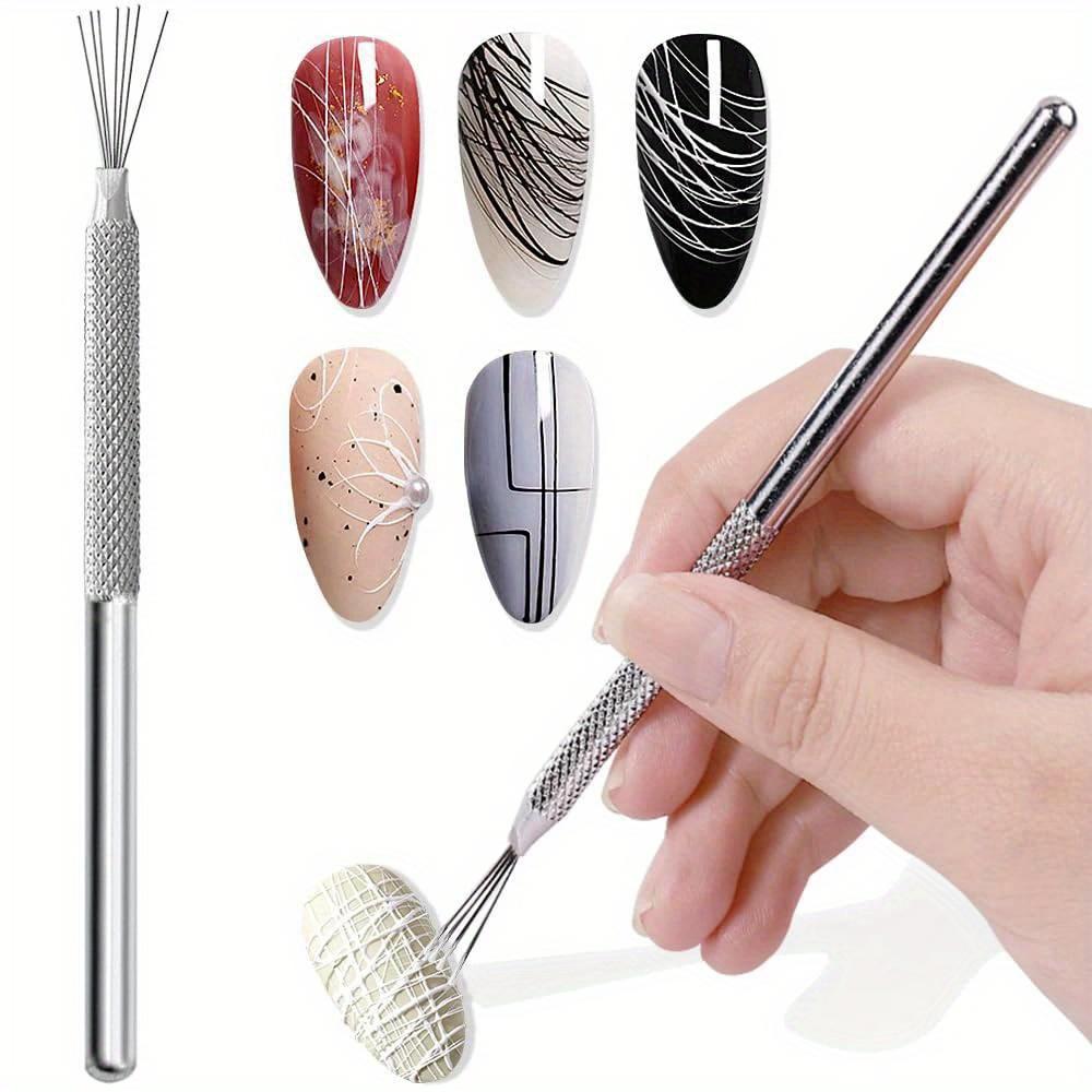 3er-Pack 7-Nadel Nail Art Liner Pinsel Aus Edelstahl mit Flexiblen Nadeln Ultrafeine Linien für Gel-Nagelkunst