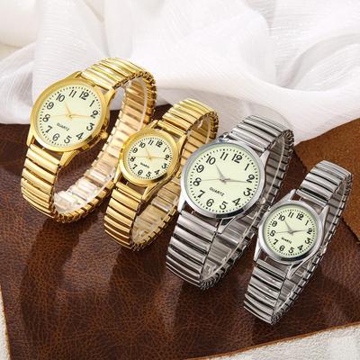 Luminous Couple Watches with Elastic Steel Bands - Women's Quartz & Men's Wristwatch Pair