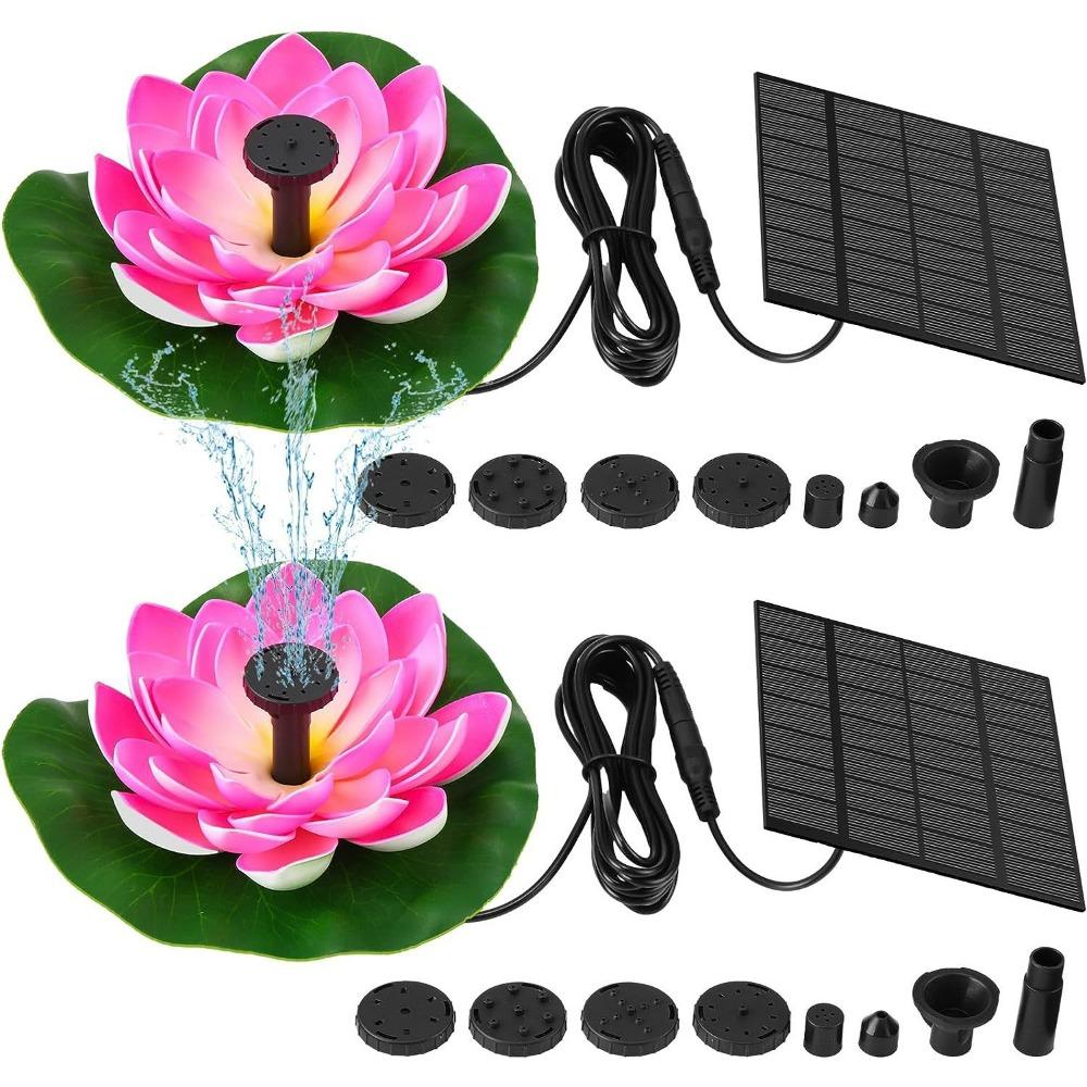 Solar Fountain Floating Landscaping Outdoor Water Feature Garden Fountain Pool Water Feature, Lotus Leaf Flower Model, Combination Fountain