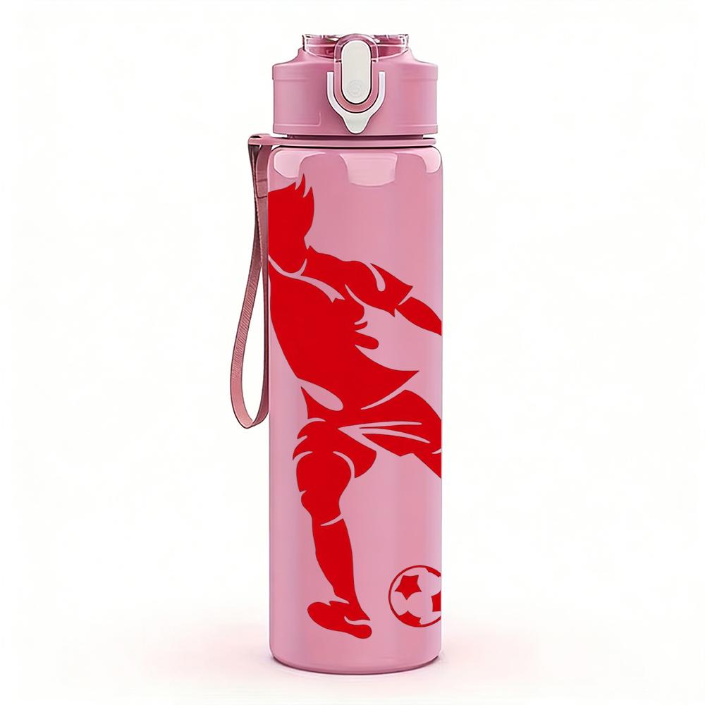 1PC Dynamic Soccer Player Silhouette 750ml Color Plastic Water Bottle Leakproof Flip Straw Lid For Sports Office Home Use