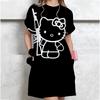 Vestido Camiseta Casual de Manga Corta para Mujer Estampado Vintage de Hello Kitty Vestido Mini Holgado Vestido Mini Elegante y Sencillo Ropa de Calle Vestido de Verano