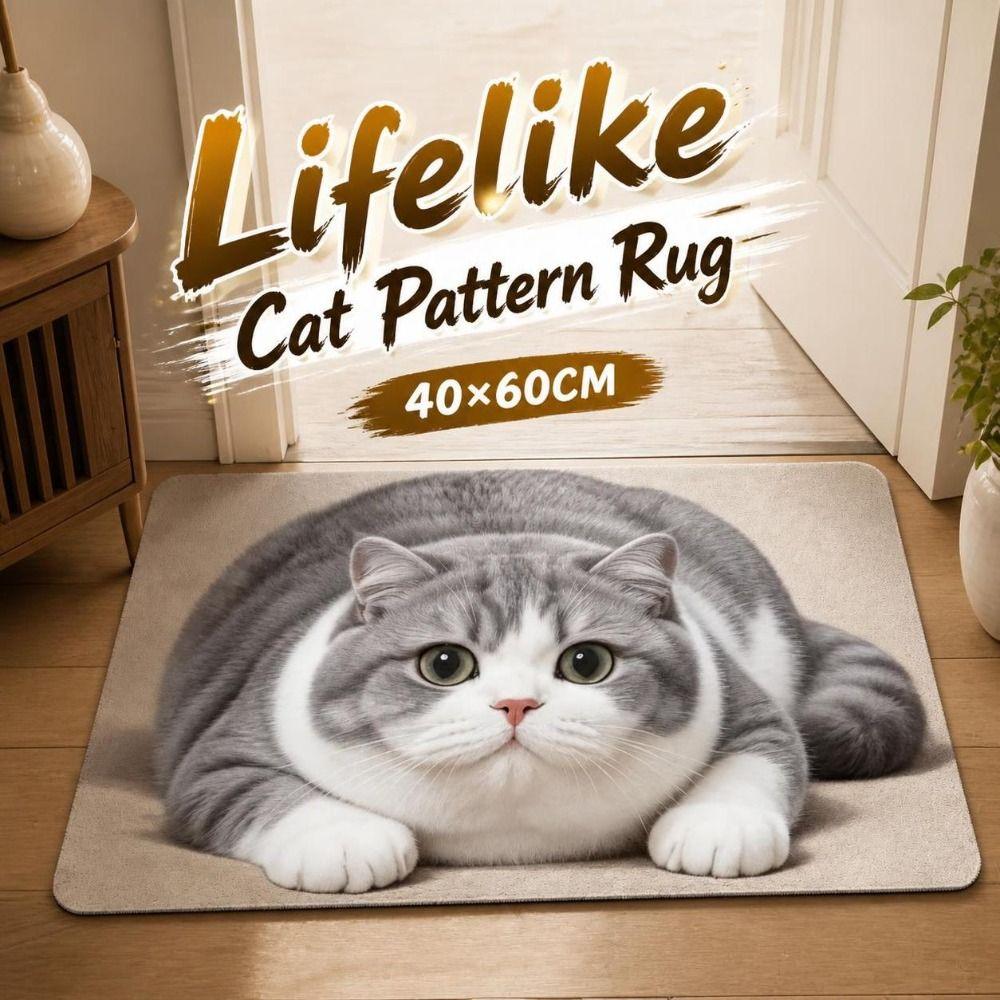Diatomite Entryway Rug Non-slip Pet Floor Mat Cute Cat Print Doormat Household