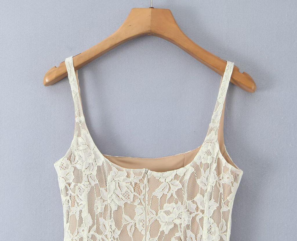 Elegant 2026 Sweet Lace Knit Camisole Dress with Retro Square Neck & Backless Design