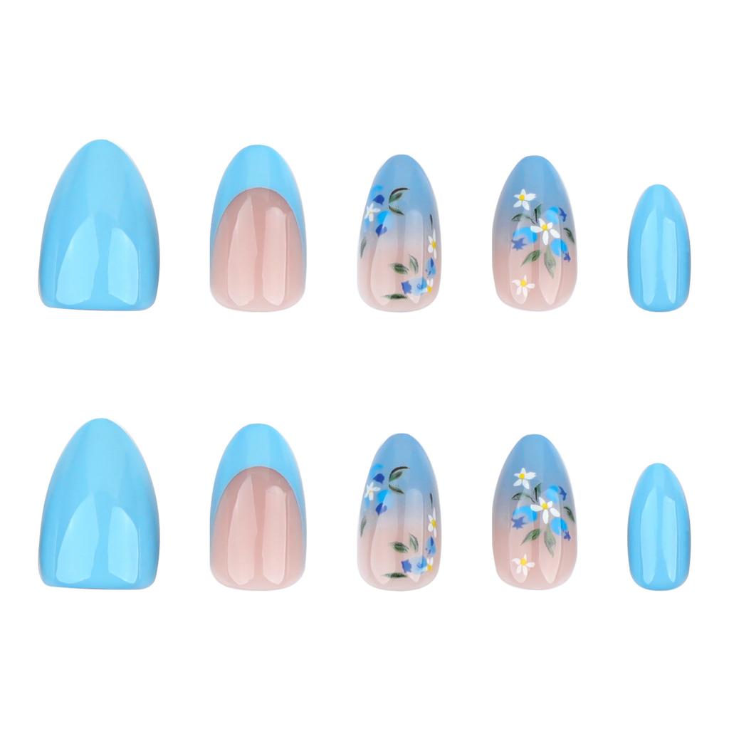 24pcs French blue gradient nail art wear nails hot sale fresh flower nail sheet solid color simple fake nail sheet