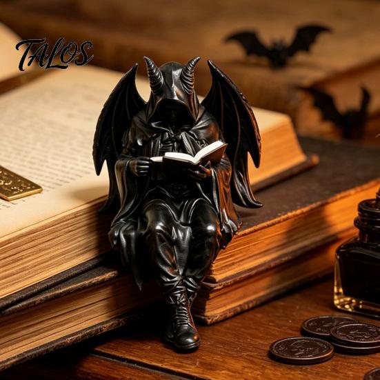 Statua Gotica Compatta Figura Oscura Fantasy che Legge Scultura Figura Incappucciata Misteriosa Ornamento per Libreria Resina Falciatore Seduto per Libreria, Scrivania