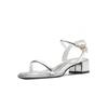 Beautiful high heels women's summer new silver heel one-word buckle with open-toed thick heel sandals women