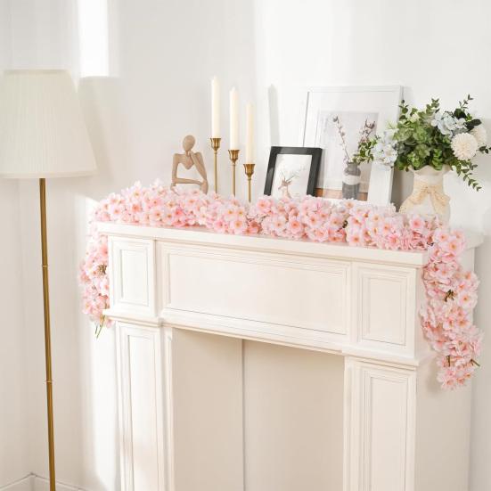 Ghirlanda di fiori di ciliegio artificiali da 90,5 pollici, fiori finti da appendere, decorazione primaverile per casa, matrimoni, feste, arco, giardino, ufficio.