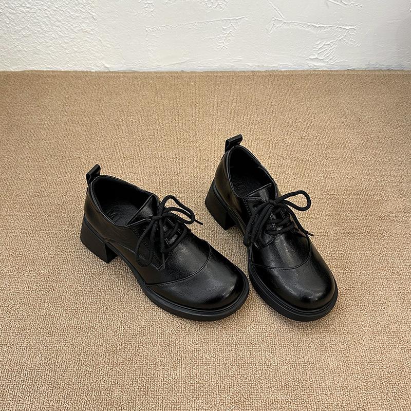 

British Style Vintage Platform Loafers Women Lace Up Versatile Round Toe Office Ladies Leather Shoes for Women s Daily Footwear 40 чорний