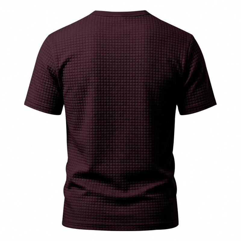 Men's Waffle Knit Henley T Shirts Short Sleeve Casual Solid Color Summer Basic Tee Tops