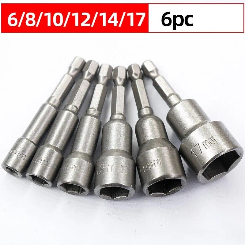 6mm-19mm Impact Socket Magnetic Nut Screwdriver 1/4 Hex Key Set Drill Bit Adapter for Power Drills Impact Drivers Socket Kit