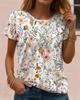 Floral Print Casual T Shirt Crew Neck Short Sleeve Tee For Women Summer Holiday Travel And Daily Outfits