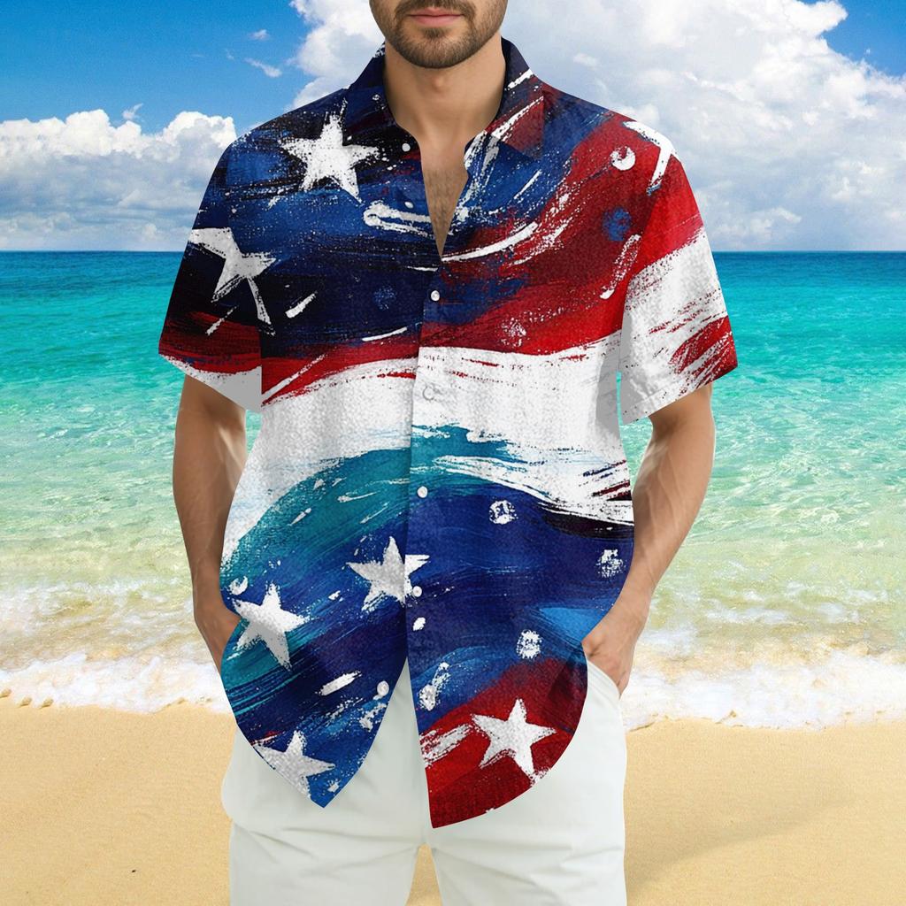 Herren Lässig Lässig Unabhängigkeitstag Print Kurzarmhemd