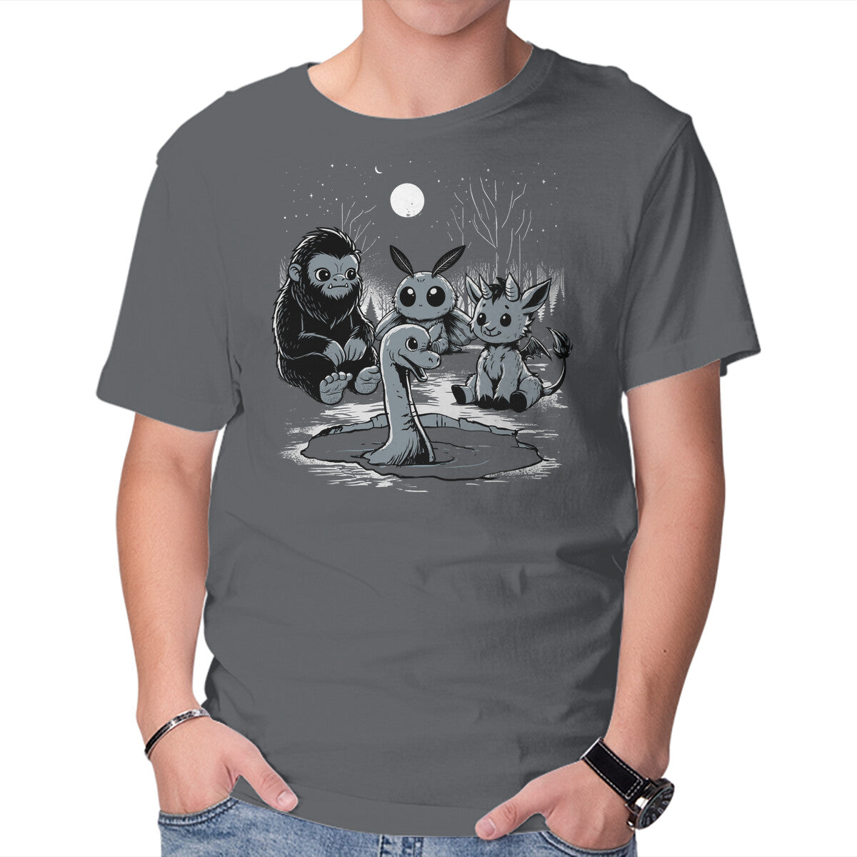 Unisex Crew Neck T-Shirt Cryptids Graphic Short Sleeve Casual Tee XXL