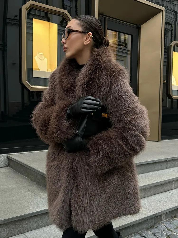 High-Quality Mid-Length Faux Fox Fur Soft Fluffy Coat