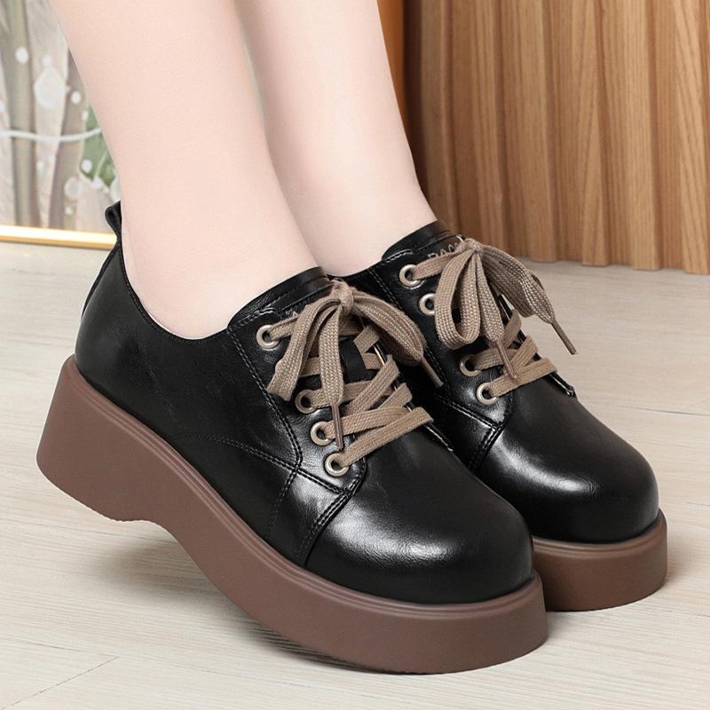 Thick-Soled Small Leather Shoes For Women Lace-Up New British Style Women's Shoes For Spring And Autumn Casual Shoes Loafers