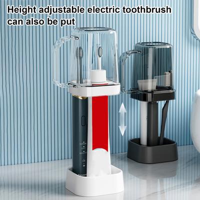 Supporto per spazzolino da denti Yousheng per bagno con base stabile, altezza regolabile, multifunzione, 3 fessure, supporto per spazzolino elettrico, porta bicchiere per collutorio