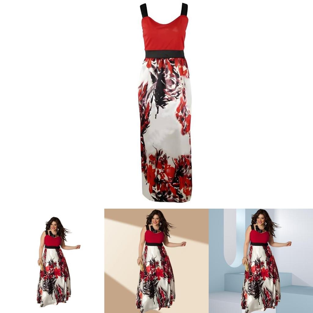Elegant 2019 Floral Print Sleeveless Maxi Dress For Women In Plus Size Cotton Blend