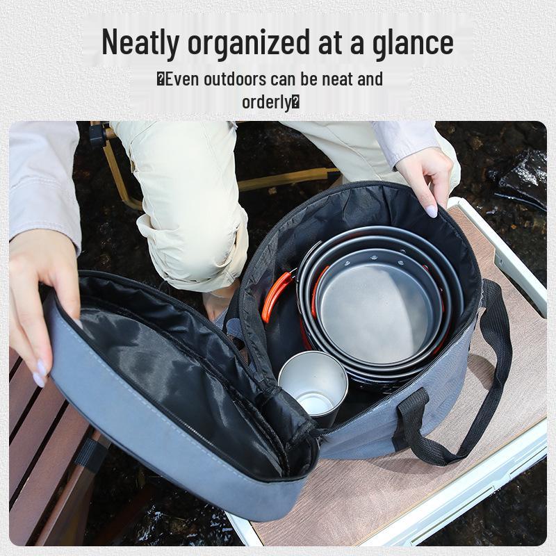 Large Outdoor Cookware & Tableware Set with Anti-Collision Gas Canister Storage and Insulated Picnic Handbag