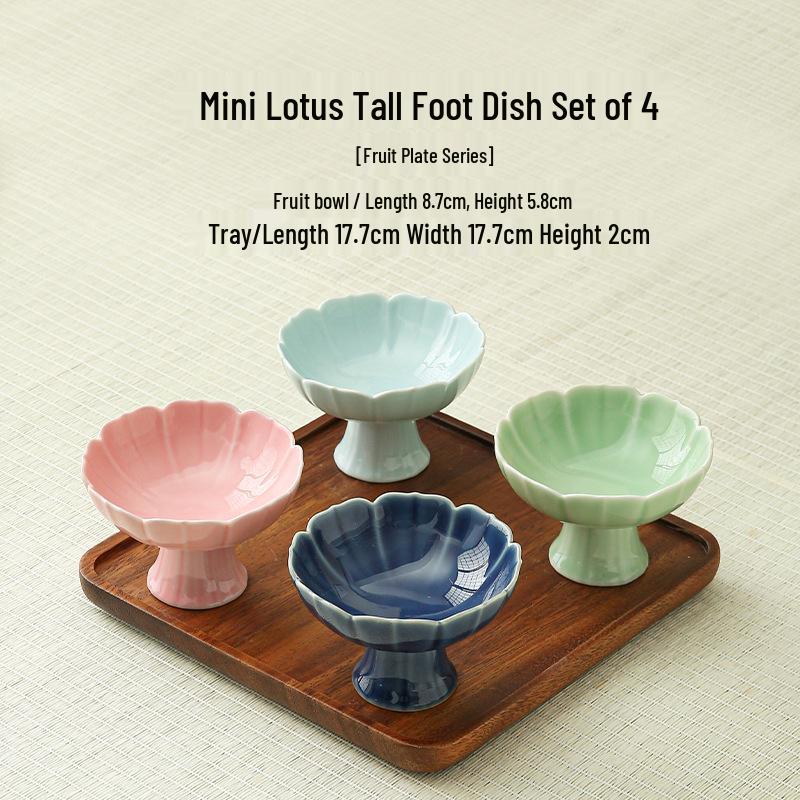 Ceramic High-Foot Snack and Dim Sum Plate for Tea or Fruit