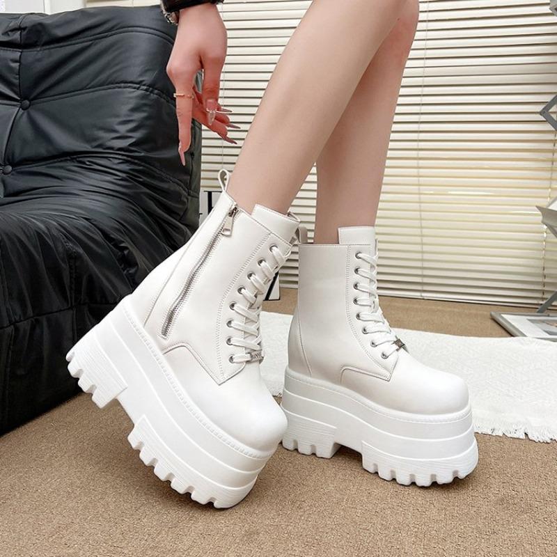 Fashion New 13CM Platform Boots Casual Outdoor Shoes Chunky Simple Lace Up Design Ankle Boots Cool Nightclub Party Black Shoes 35-43