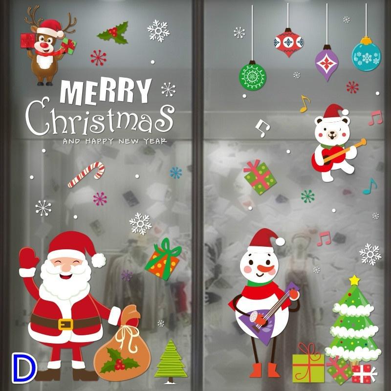 

Рождественские цветные электростатические наклейки на окна, оконное украшение, наклейки на стены, рождественские украшения D