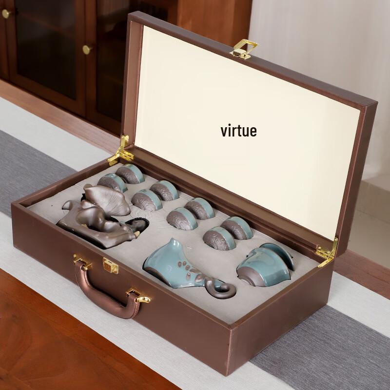 Автоматический набор для кунг-фу чая Chaxun Ge Kiln Retro Lotus Rhyme, 11 предметов