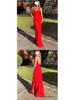 European-American Backless Spaghetti Strap Wave Slim-Fit Slit Maxi Dress