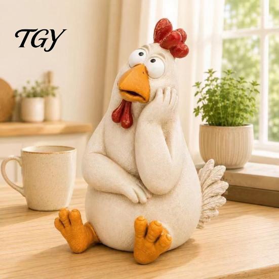 Durable Resin Garden Decor Funny Chicken Statue, Figurine, Farmhouse Outdoor Yard Statue Figures for Balcony Flowerpot, Lawn, Decoration
