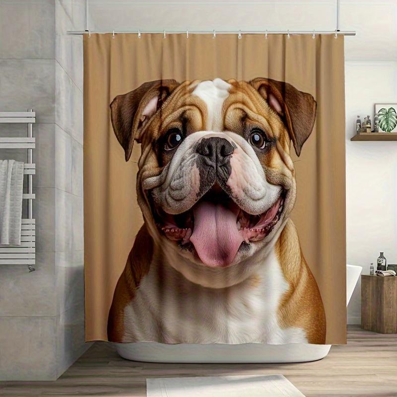 1 szt. Wesoły Uśmiechnięty Angielski Buldog Zasłona Prysznicowa - Łatwa do Czyszczenia, Żywy Nadruk Artystyczny do Łazienki, Wanny i Dekoracji Okna
