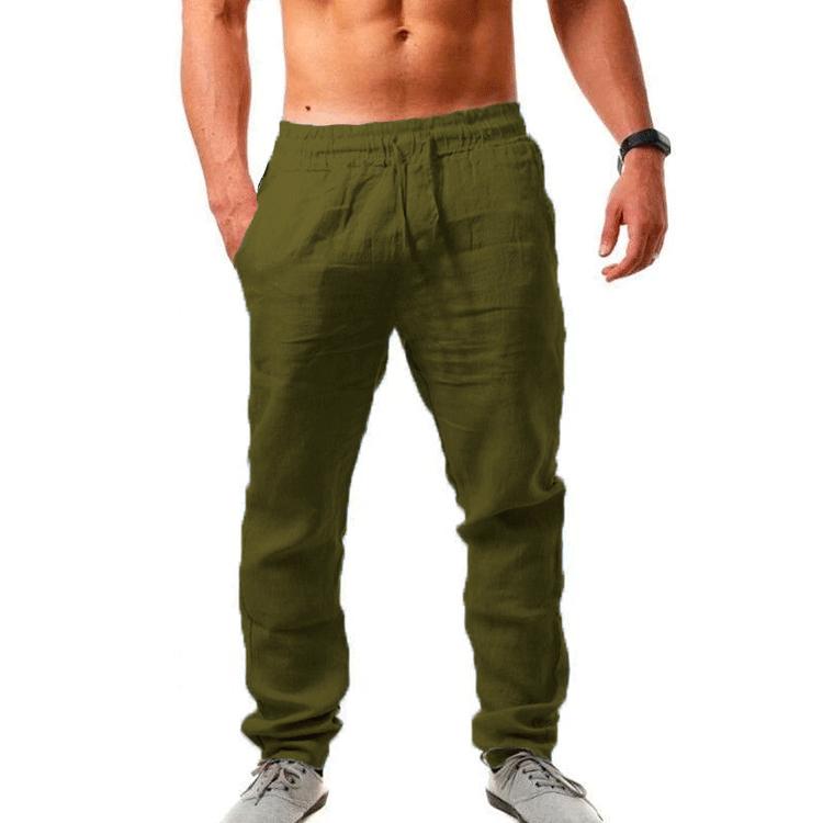 Men'S Hip Hop Breathable Cotton Hemp Sports Pants Trendy Fashion Solid Color Simple Thin Casual Pants