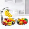 2-Tier Fruit Basket, Metal Fruit Bowl, Bread Baskets, Fruit Holder, Large Fruit Stand Organizer with Banana Hanger, Black