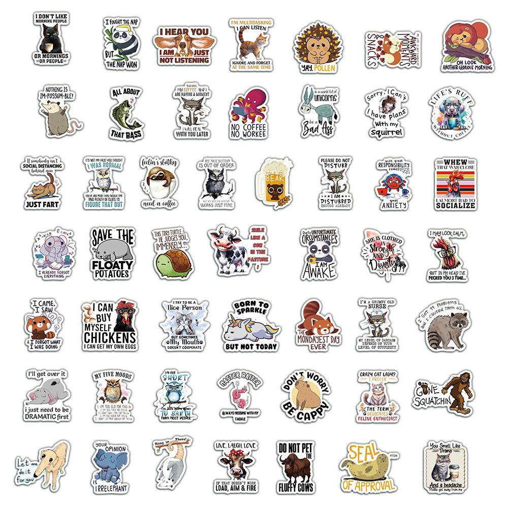 50 Creative and Funny Animal Quotes English Decorative DIY Hand Account Stickers Notebook Mobile Phone Case Tablet Stickers