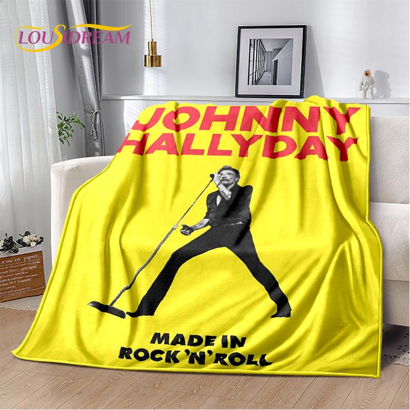 3D Printing Johnny Hallyday Rock Star Soft Flannel Blankets,Throw Blanket Comfortable Blanket for Picnic Beds Home Bedroom Cover