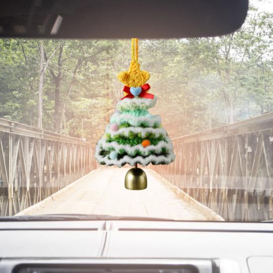 Handmade Mini Knitted Christmas Tree Ornament Multi-Layered Crochet Snow Flocked Tree with Gold Bells