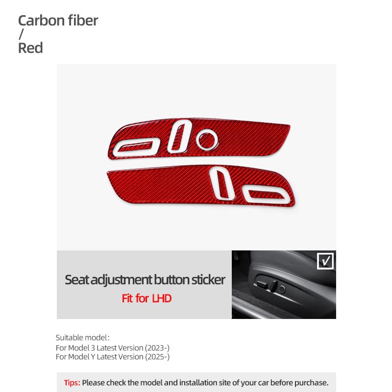 For Tesla Model Y Juniper 2025 Model 3 Highland Carbon Fiber Seat Adjustment Button Panel Sticker Interior Car Accessories