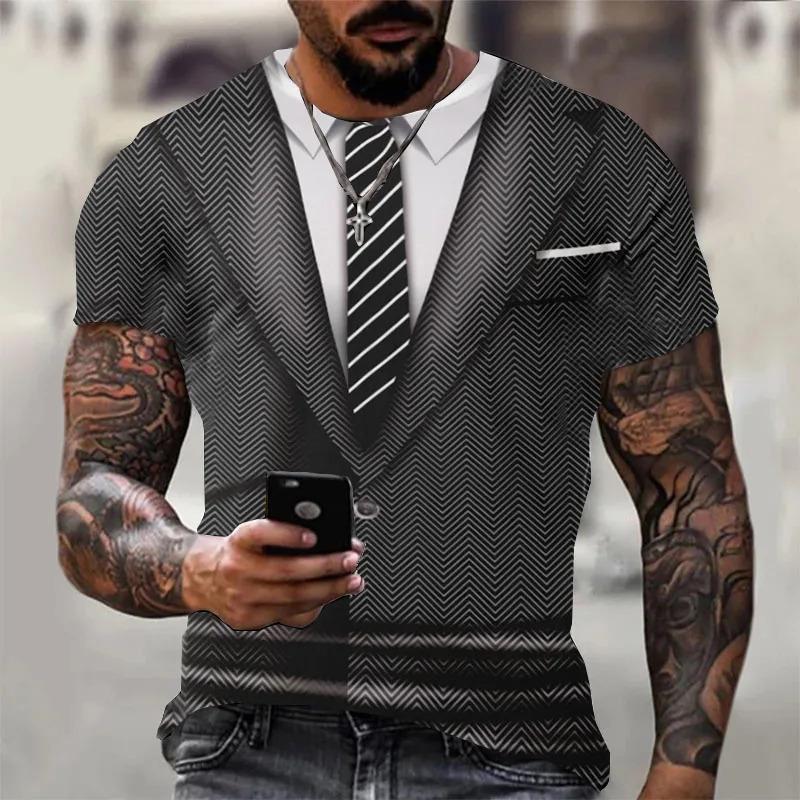Fashionable men's T-shirt 3D printed tie pattern ordinary short sleeved shirt