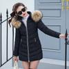 Winter Cotton Coat Solid Color Furry Hat Edge Zipper Mid Length Thicken Cold-proof Padded Long Sleeves Winter Coat