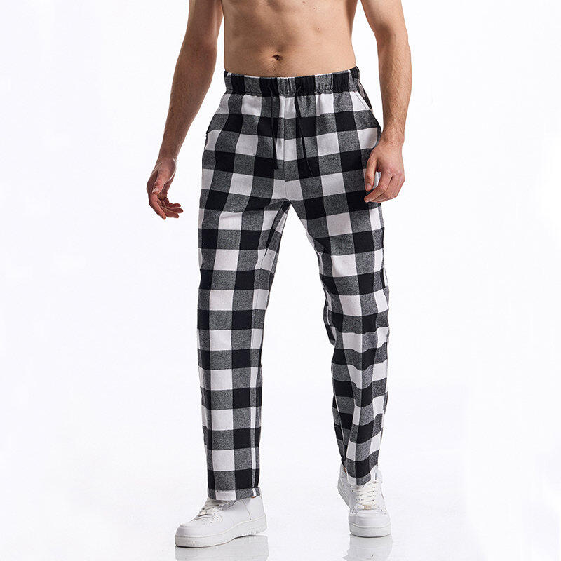 Men's Casual Pants Summer Autumn Checkered Print Pants Loose Fit Elastic Waistband with Drawstring Stylish and Comfortable