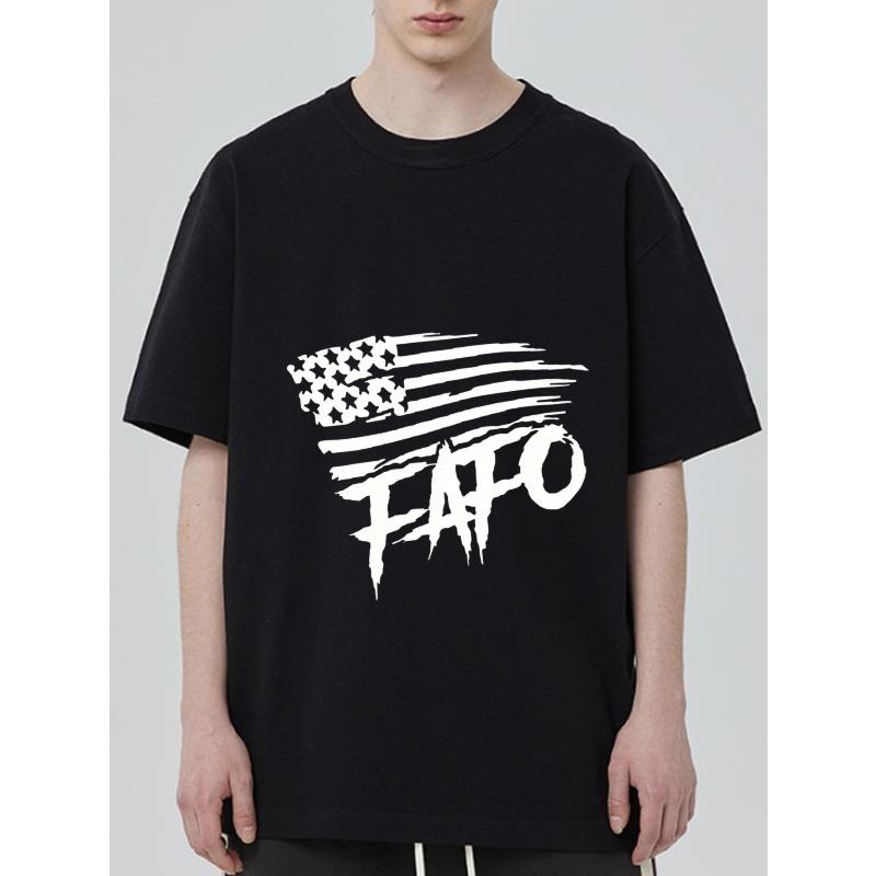 

Black T Shirt with American Flag and Fapo Graphic Print for Casual Wear XXXXL чёрный
