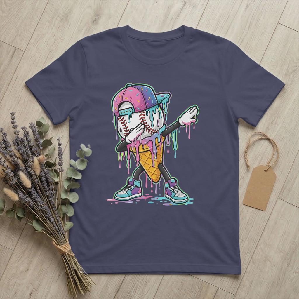 Unisexs Baseball Sport Ice Cream Drip T Shirts Funny Meme Cotton Clothing Cool Short Sleeve Crewneck Tee Shirt Summer TShirt