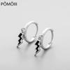 925 Sterling Silver Wave Hoop Earrings for Women Men Black Drop Glaze Earrings Accessories Jewelry