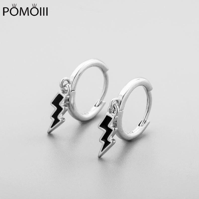 925 Sterling Silver Wave Hoop Earrings for Women Men Black Drop Glaze Earrings Accessories Jewelry
